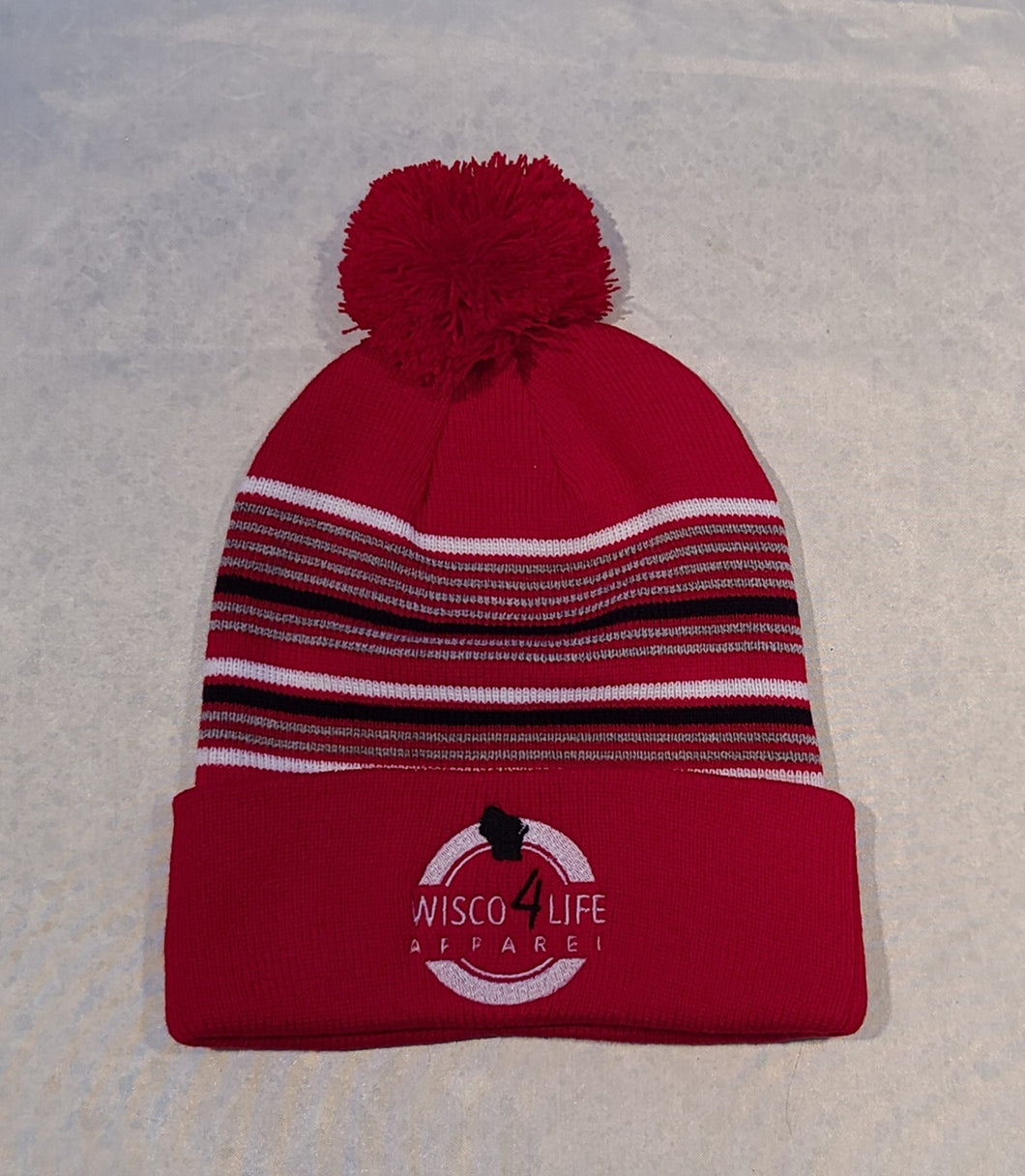 Unisex Wisco4Life Striped Pom Pom Beanie