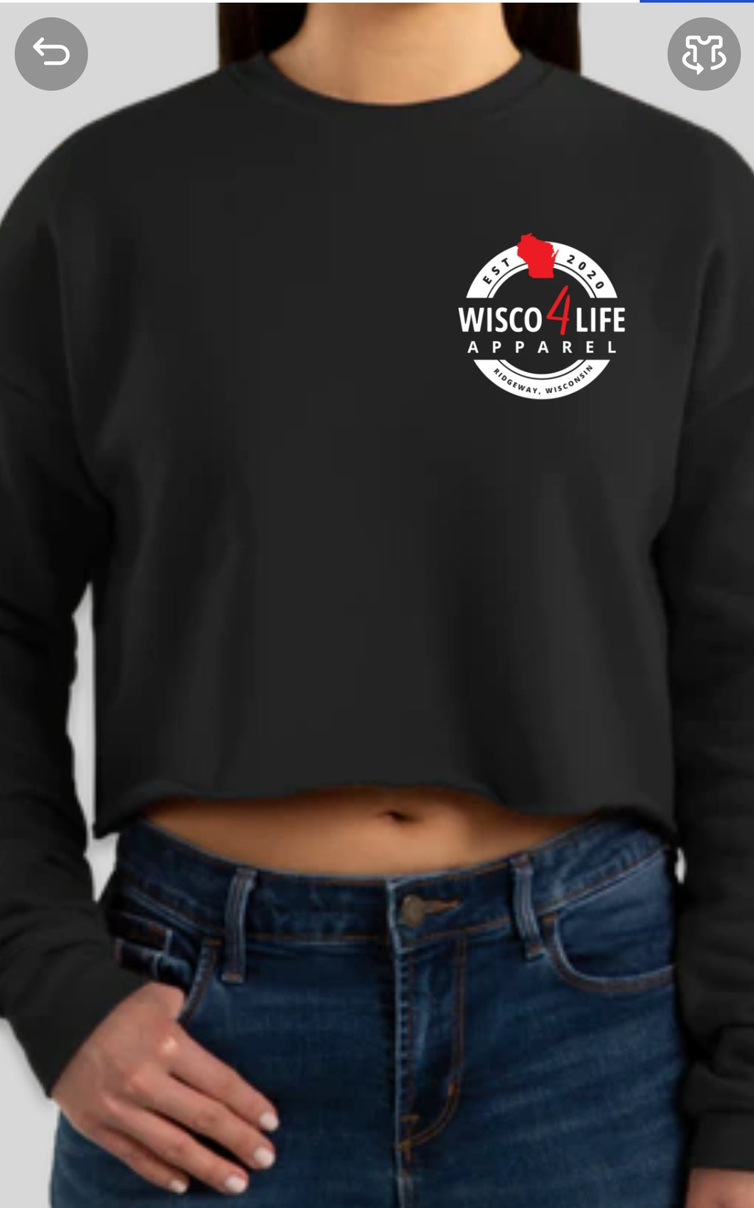 Ladies Wisco4Life Cropped Fleece Crew Sweatshirt
