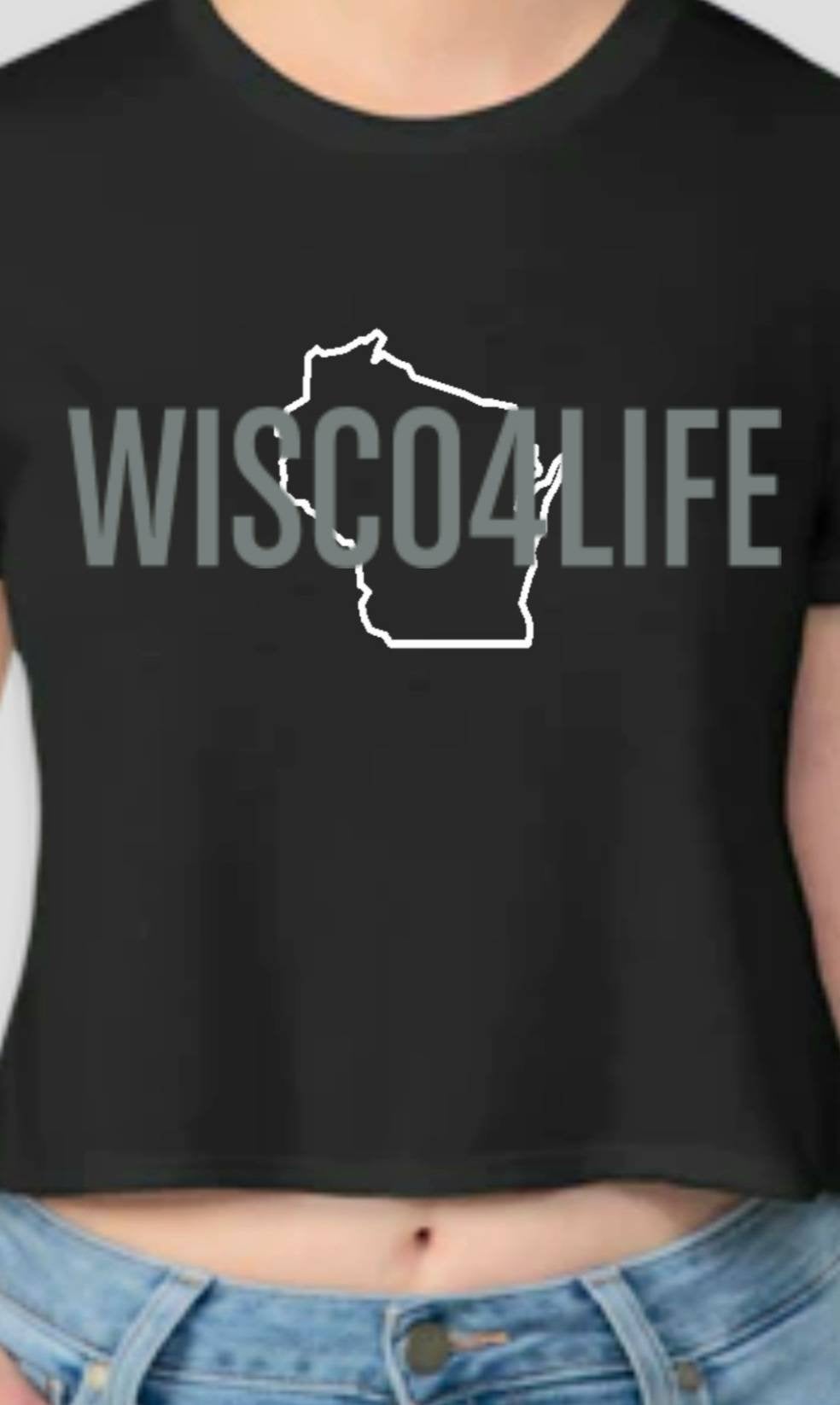 Ladies Wisco4Life w/State Crop Top
